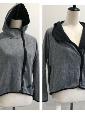 NIKE Relaxed Fit Gray Black Asym Zipper Long Sleeve Thumbholes Hoodie Jacket